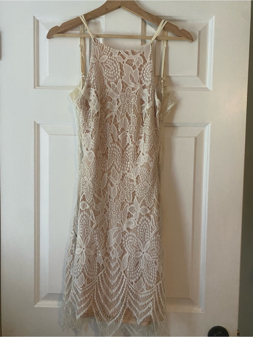 Cream Lace Party/Cocktail Dress with Floral Crochet Lace Overlay
